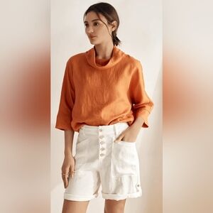 NWT Lintico Linen Button-Fly Quarter Shorts LUCY